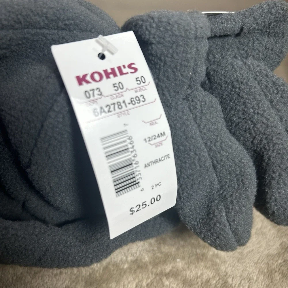 Nike Baby Toddler Fleece Hat Mittens Set 12-24M Anthracite Gray NWT